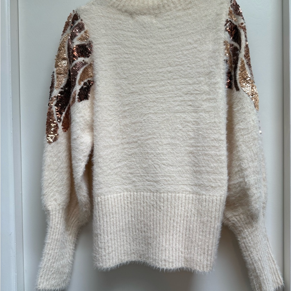 NWT Listicle Cream & Gold Crew Neck Sweater with Sequin Accents- GORGEOUS & SOFT - Picture 6 of 15